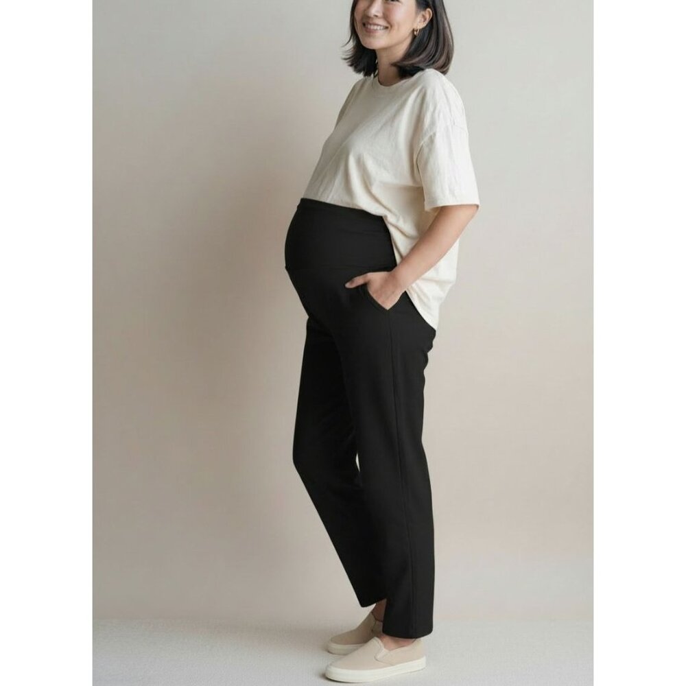 Black Womens XXL Stretch Maternity Pants With Pockets 88% Polyester & 12% Spande